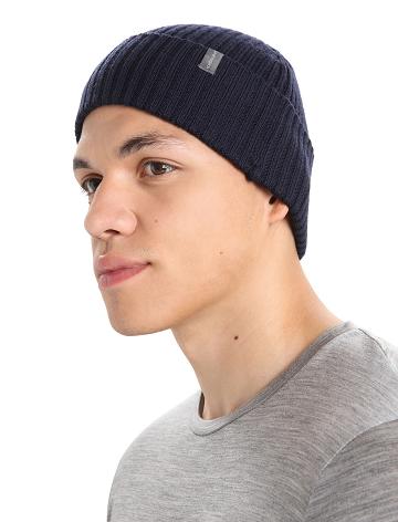 Midnight Navy Icebreaker Unisex Merino Rixdorf Cuff Beanie Men's Hats | AU 1107QMAZ